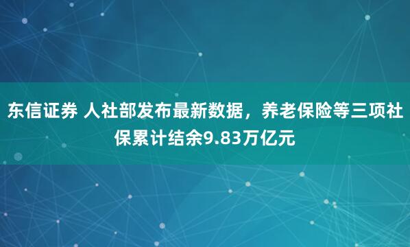 东信证券 人社部发布最新数据，养老保险等三项社保累计结余9.83万亿元