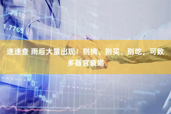 速速查 雨后大量出现！别摘、别买、别吃，可致多器官衰竭
